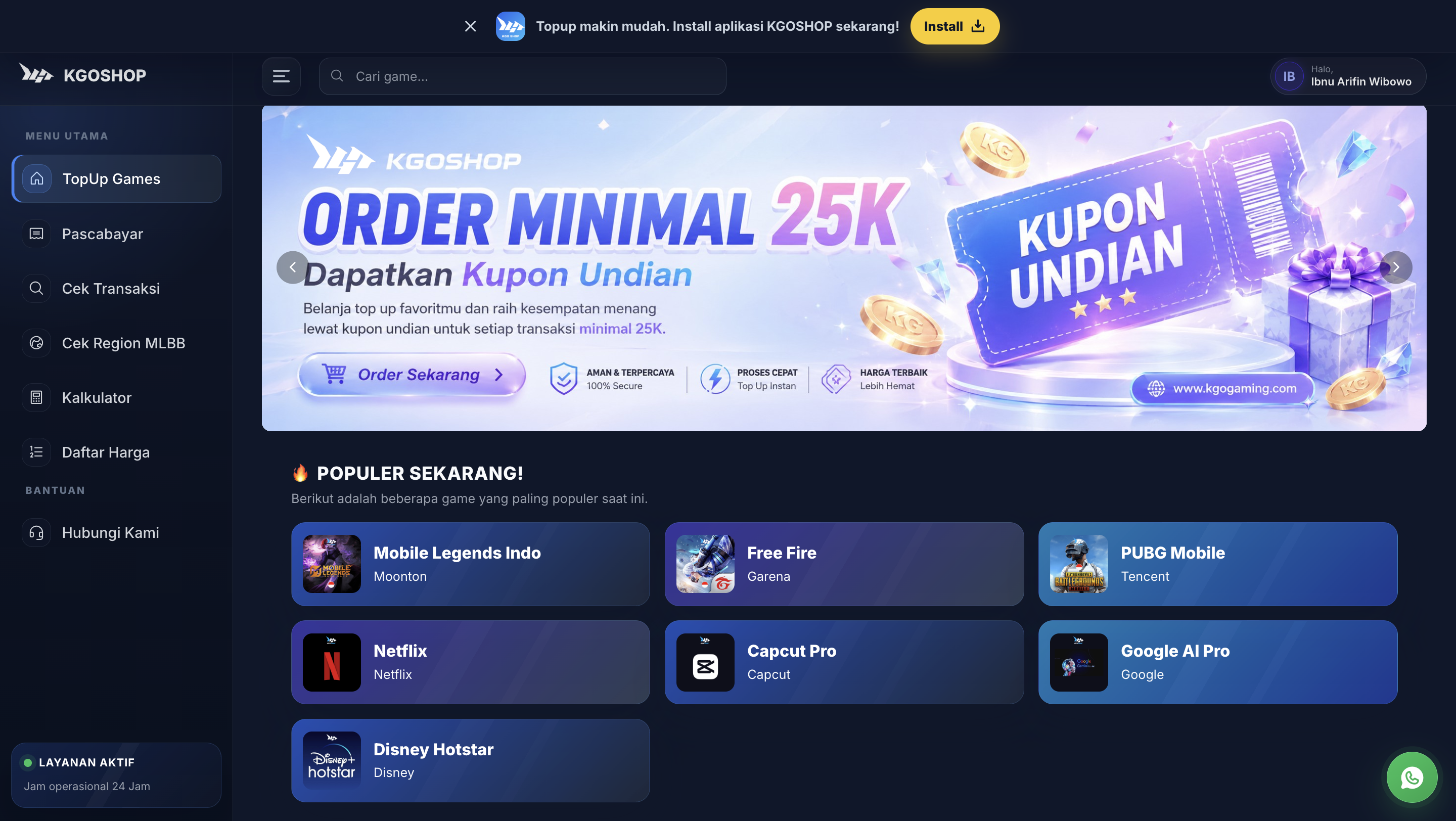 Web Topup Game, Aplikasi Premium & PPOB